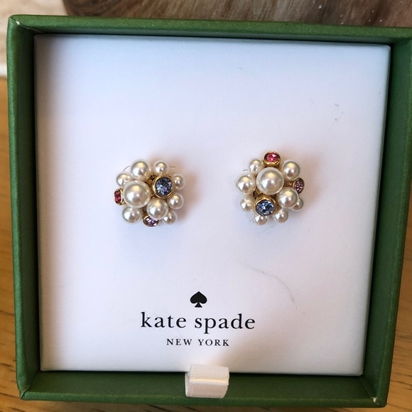 Kate Spade Pearl Caviar Cluster Stud Earrings Crystal Accents NWT & Box - Picture 3 of 14